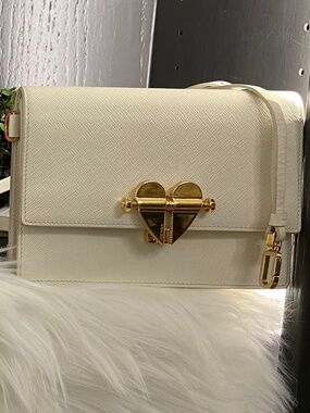 Prada Saffiano Heart "Lock" Crossbody Bag Off White / Ivory Gold-Toned Hardware